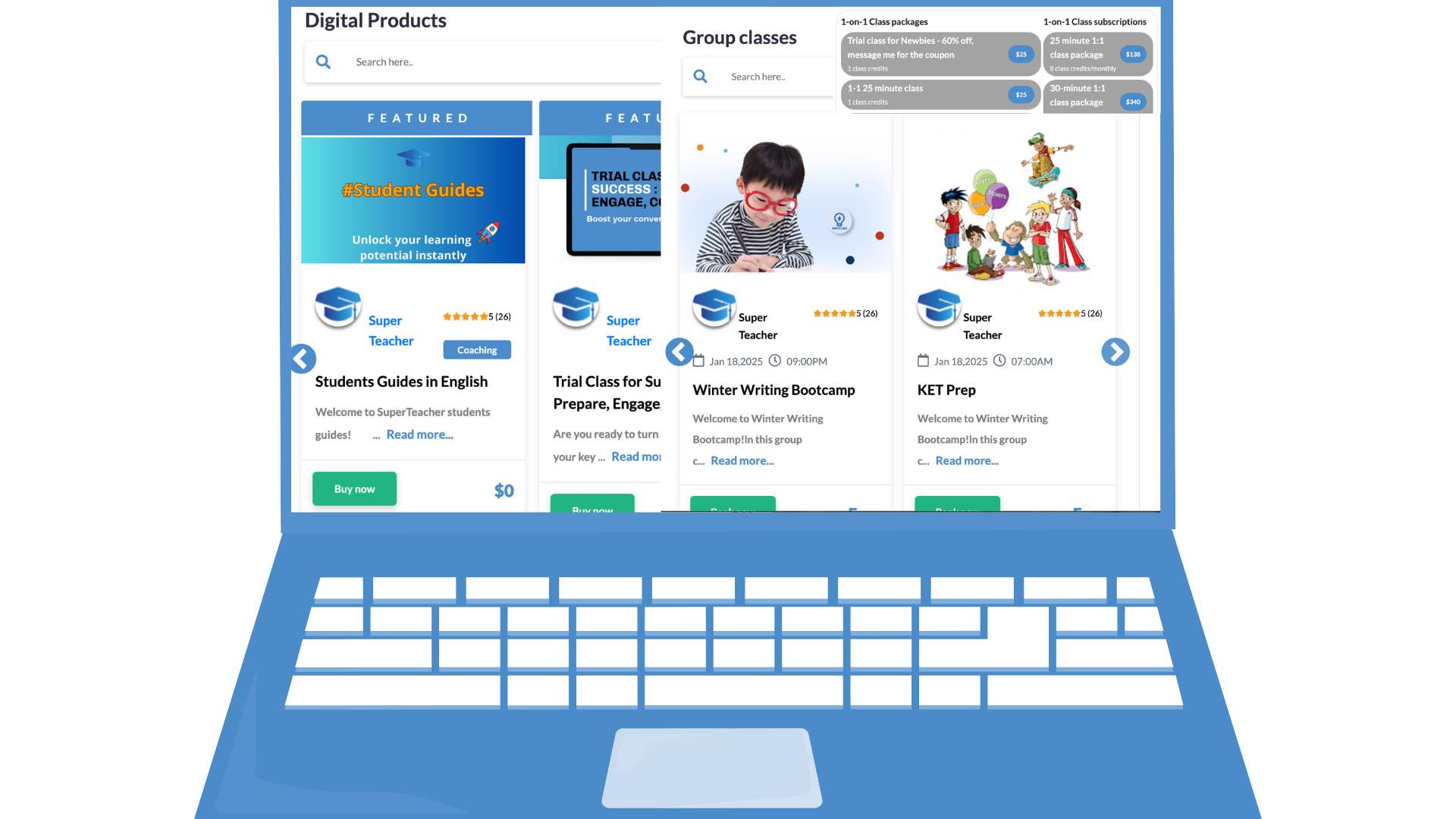 Sell classes, groups, courses