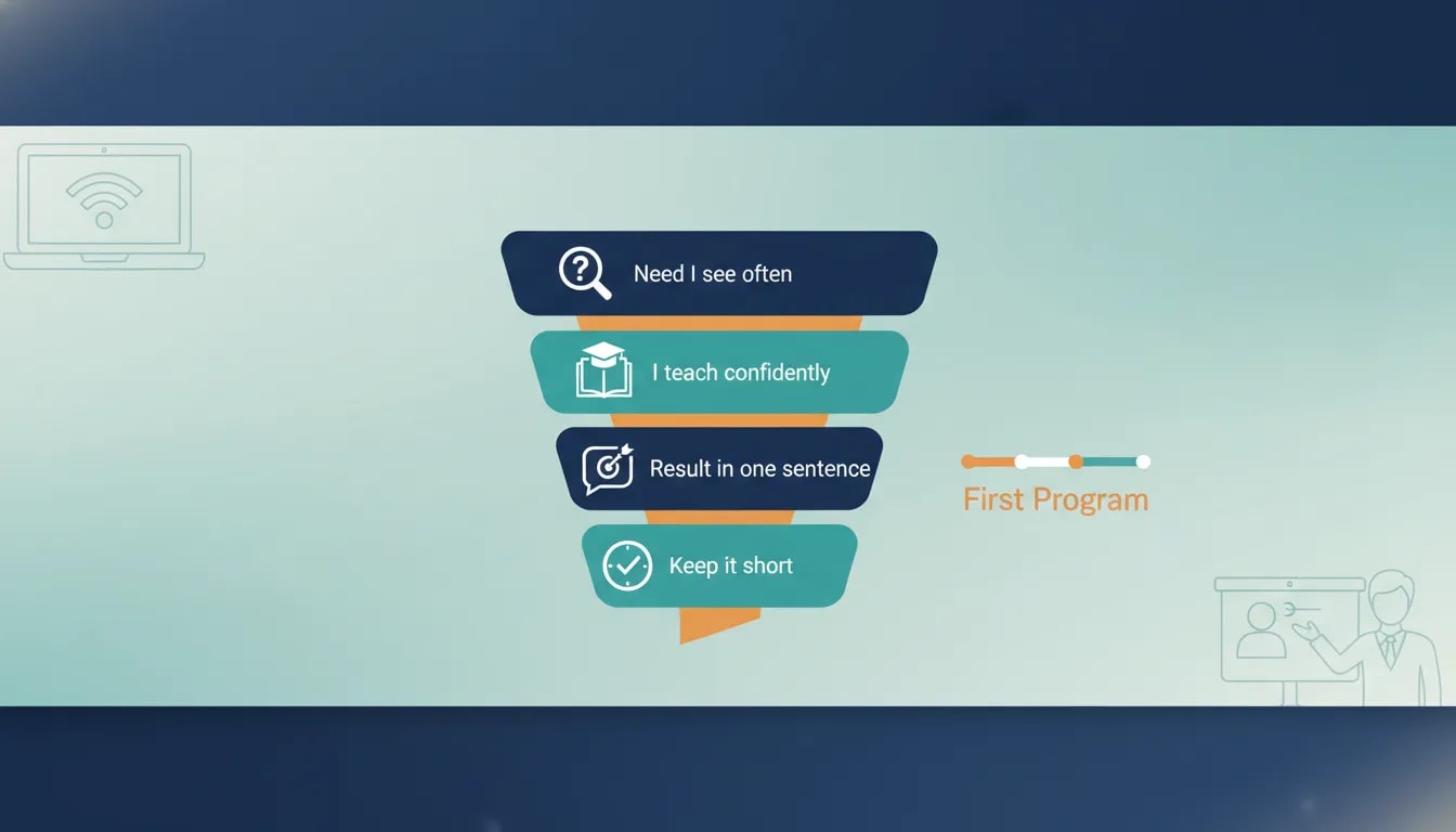 Illustration showing a simple checklist filter to choose which first learning program to create for online teaching
