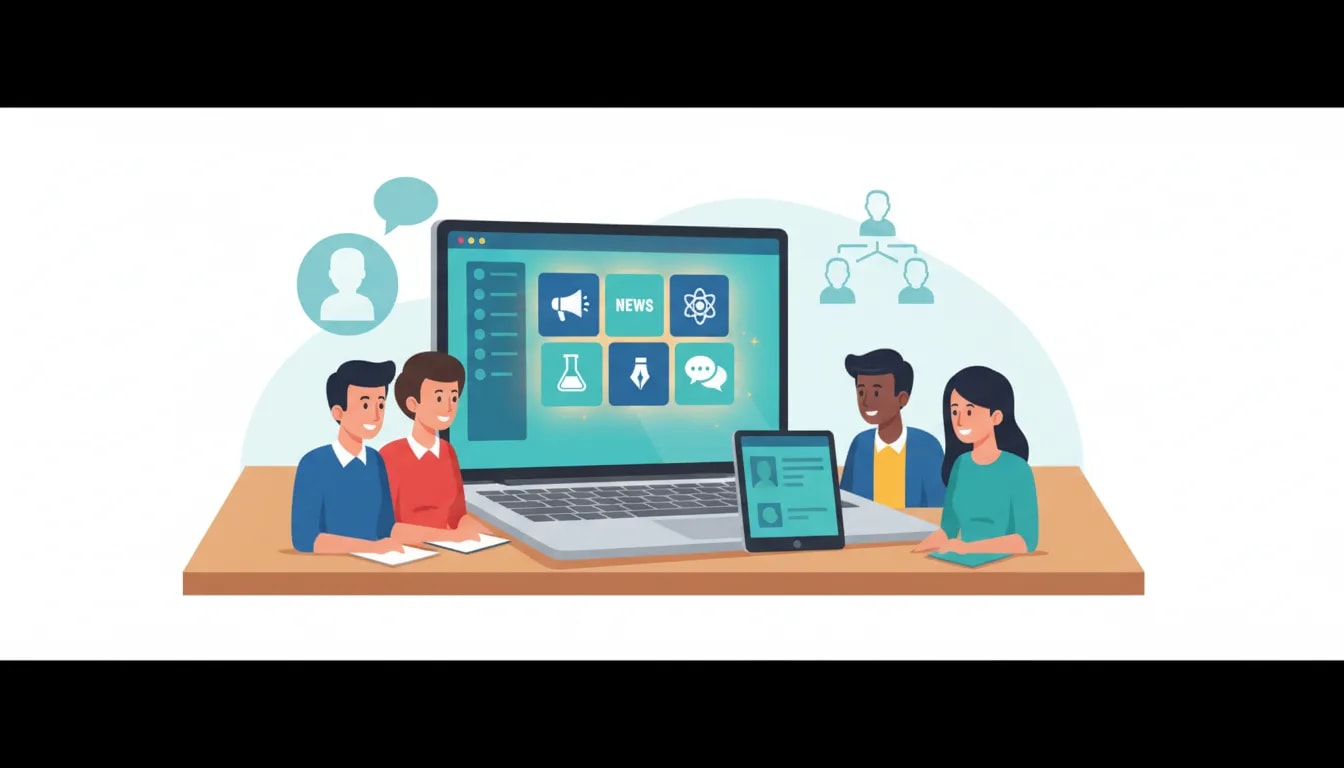 Icons representing English learning programs—debate, news discussion, science-based lessons, writing, and speaking clubs—shown as upsells for students enrolled in core classes.