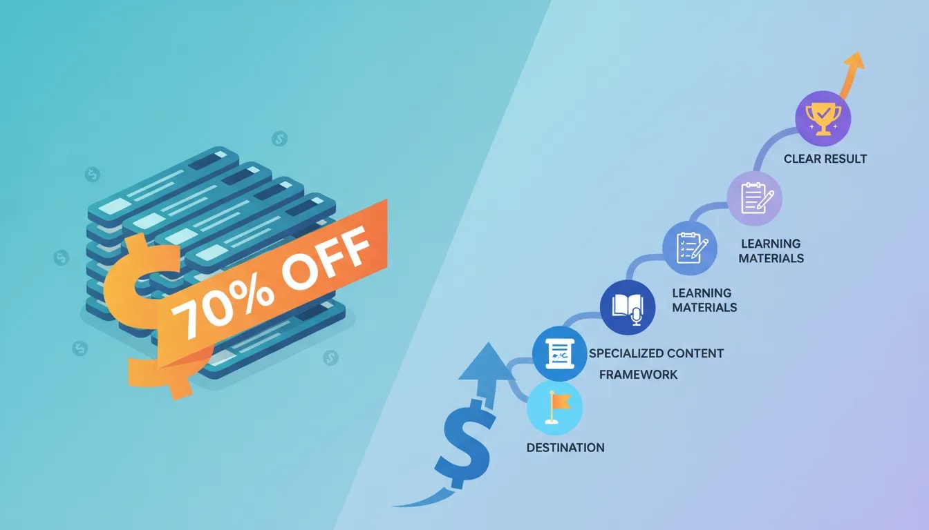 Illustration comparing discount-heavy class pricing with value-based learning program pricing for online educators.