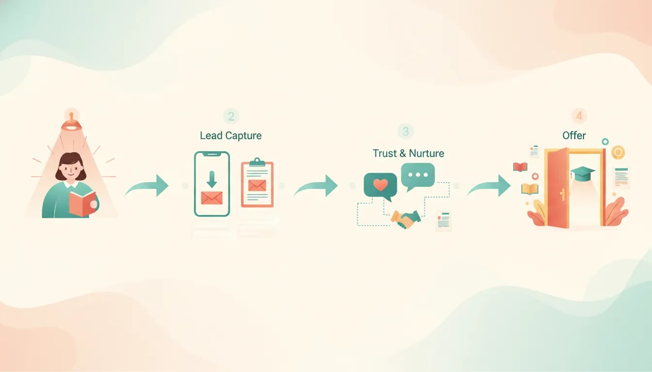 Infographic showing a four-step journey from attention to student enrollment for educators