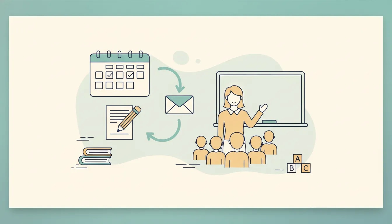 Illustration of a weekly consistency system for educators showing regular posting, follow-ups, and a path from attention to students.