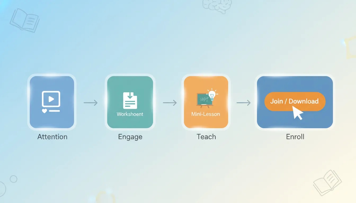 Illustration of an educator’s content ecosystem guiding parents to a clear next step call to action