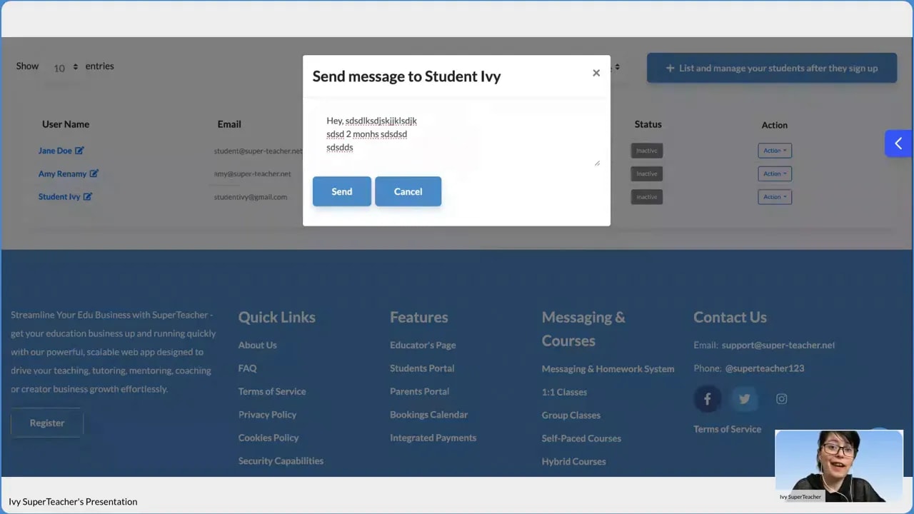SuperTeacher interface dialog titled